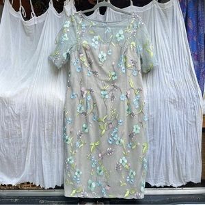 Beautiful Adrianna Papell Embroidered Sheath Dress in Lime